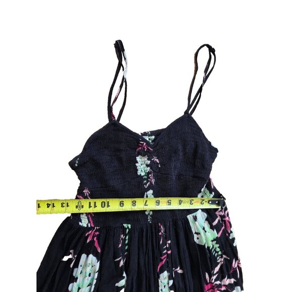Free People Beau Smocked Floral Print Maxi dress flower Y2K Black M A001141 - Picture 4 of 8